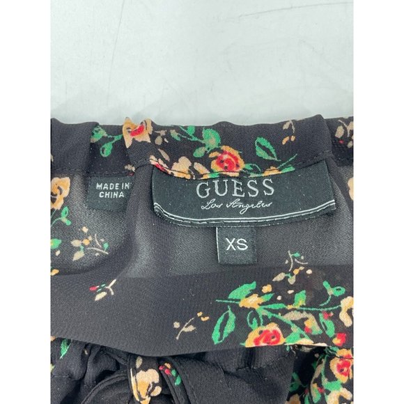 Guess Women's Sheer Short Sleeve Black Floral Peasant Boho Top Blouse Size XS - Picture 5 of 15